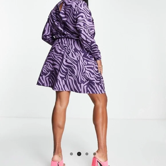 ASOS Design- Women Animal Printed Curve Twist Mini Dress, Purple Combo Size 22 - Picture 4 of 8